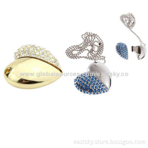 Promotional Jewelry Heart USB Flash Drive, Made of Metal and Jewelry Shell, 64MB to 32GB Capacity